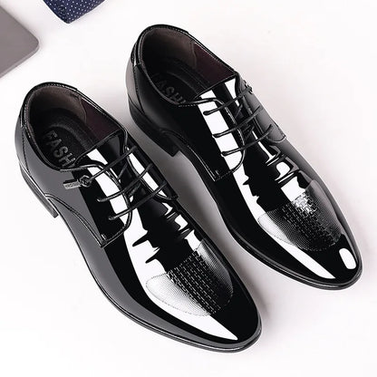 Luxury Business Oxford Leather Shoes Men Breathable Patent Leather Formal Shoes Plus Size Man Office Wedding Flats Male Black - Mozarto Enterprise