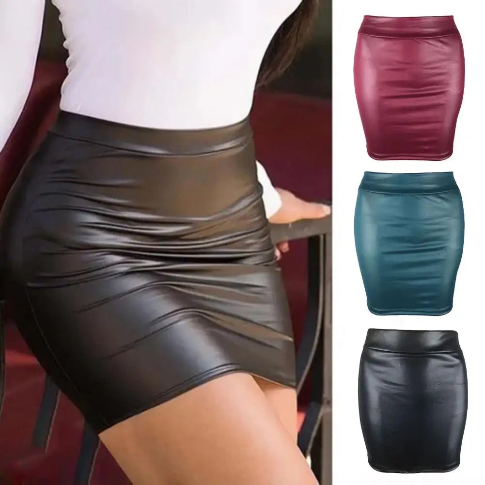 Skinny Matte Faux Leather Mini Skirts Women High Waist Solid Color Slim Fit Bodycon Skirts Summer - Mozarto Enterprise